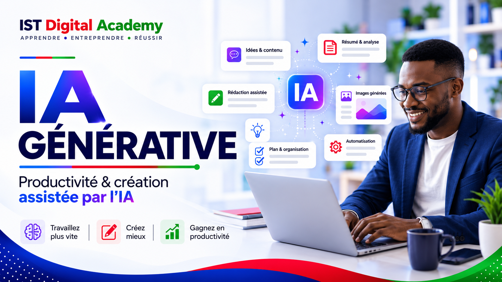 Couverture IST Digital Academy : IA générative, productivité et création assistée par l’IA.